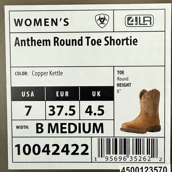 NWOB Ariat Women's Brown Leather Western Anthem Round Toe Shortie Boots Sz US 7B - Picture 12 of 13